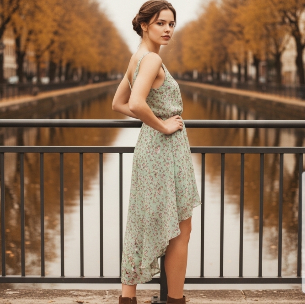 HeartSoul Green Floral High Low Dress